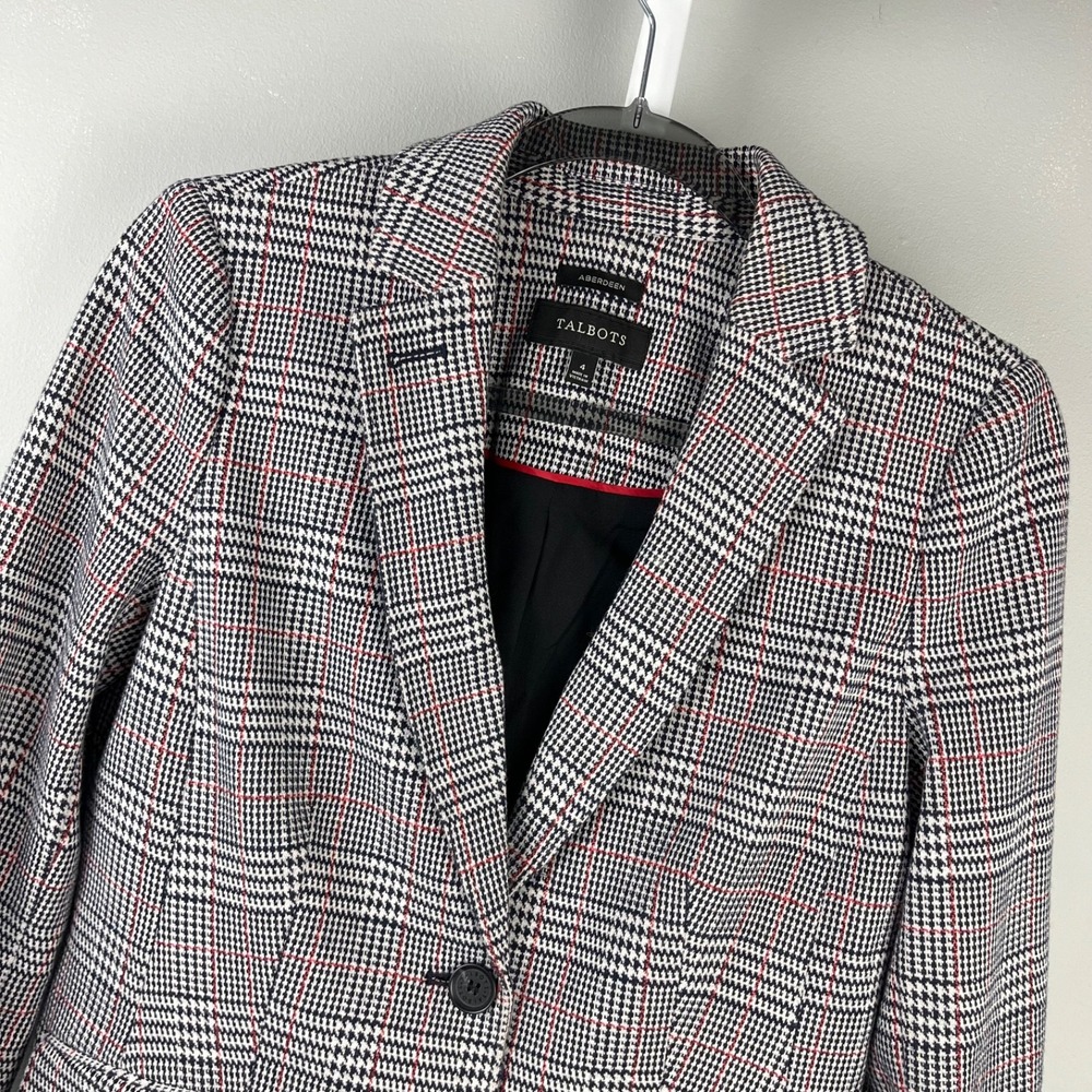 Talbots Aberdeen Blazer Jacket Womens 4 Houndstooth Plaid Preppy Academia